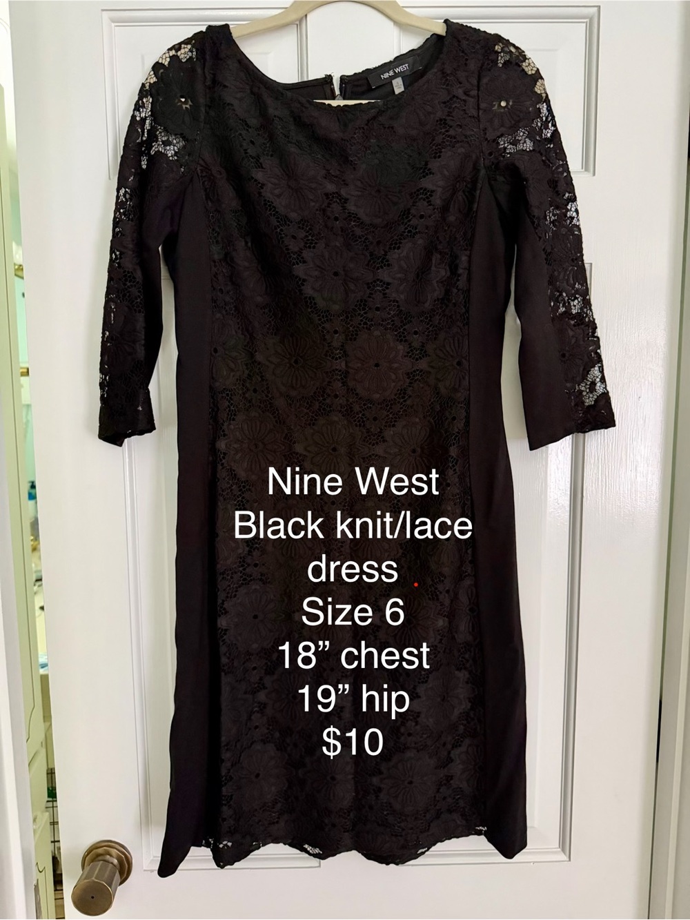 Nine West Black Lace-Overlay Long Sleeve Sheath Dress